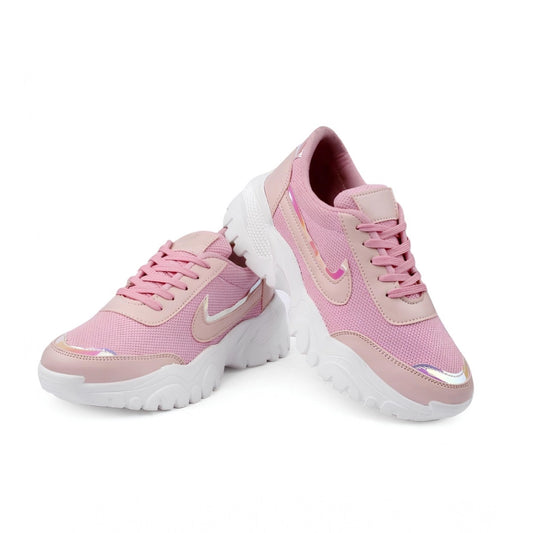 Women's Pink Mesh Print Lace-Up Shoes