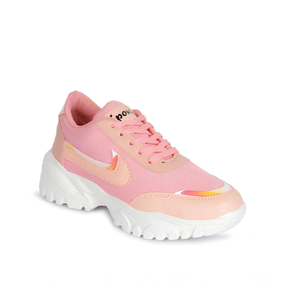 Women's Pink Mesh Print Lace-Up Shoes