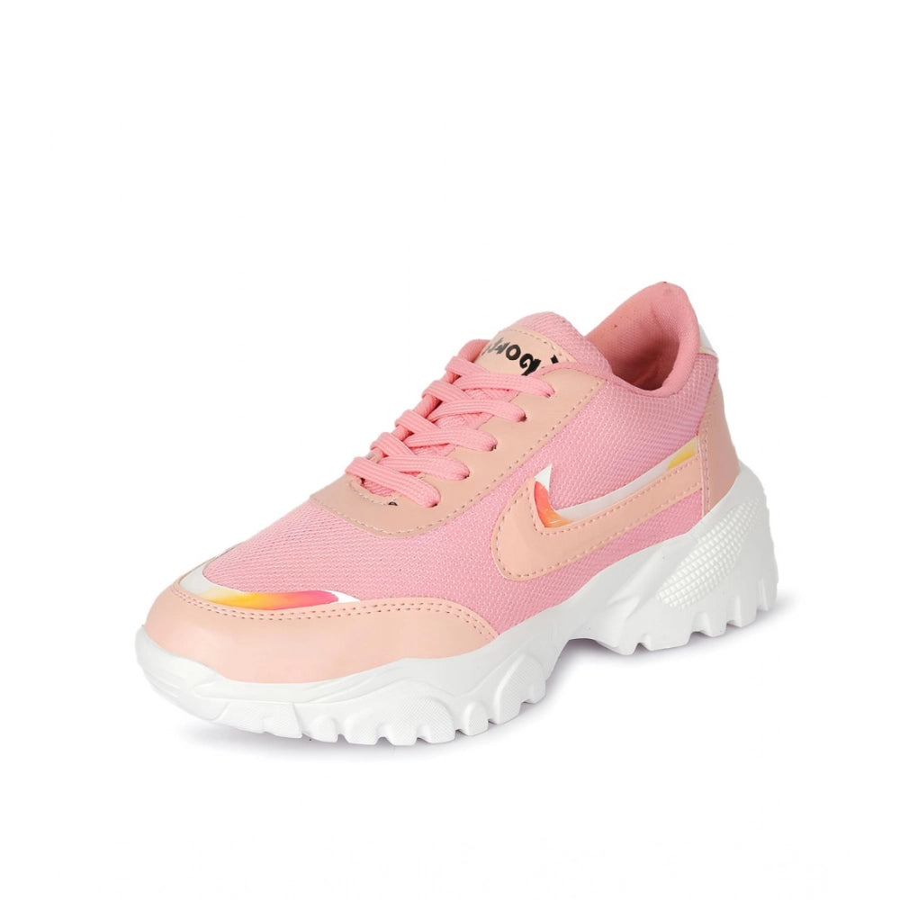 Women's Pink Mesh Print Lace-Up Shoes