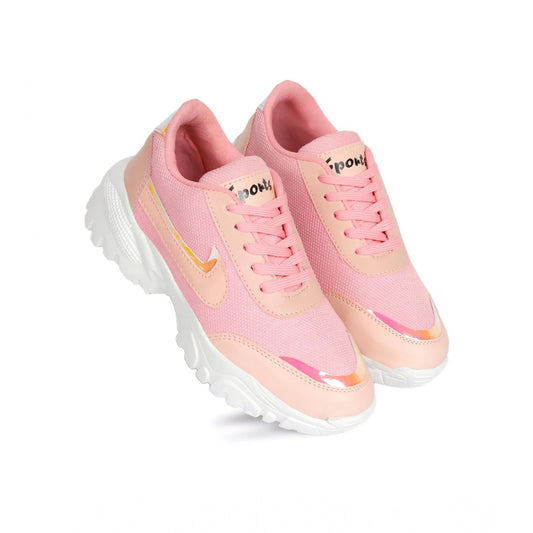 Women's Pink Mesh Print Lace-Up Shoes