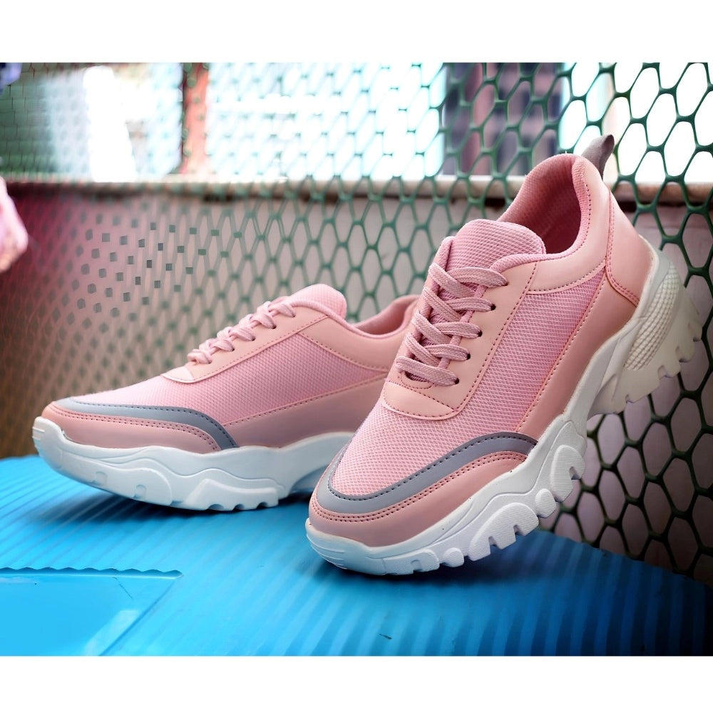 Women's Pink Printed Mesh Casual Shoes