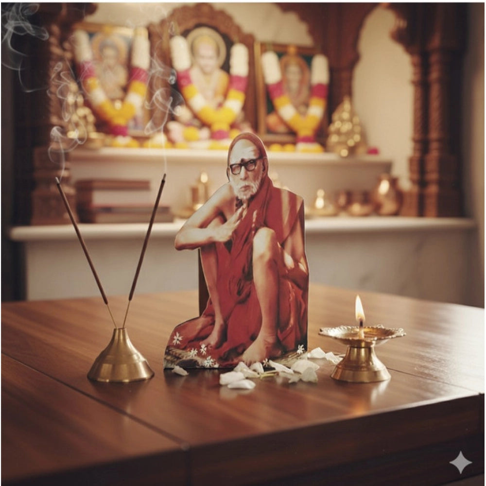 Wooden Kanchi Sri Sankaracharya Maha Periyava Tabletop Devotional Player Multicolor
