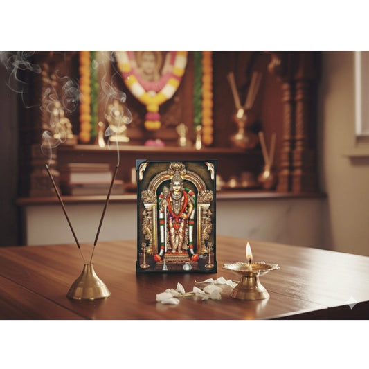 Wooden Sri Subramaniyan Swamy Murugan Tabletop Devotional Player Multicolor