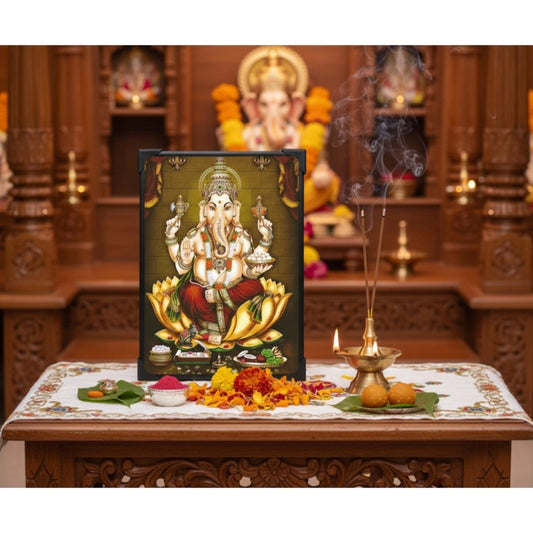 Wooden Lord Ganesha Tabletop Devotional Player Multicolor