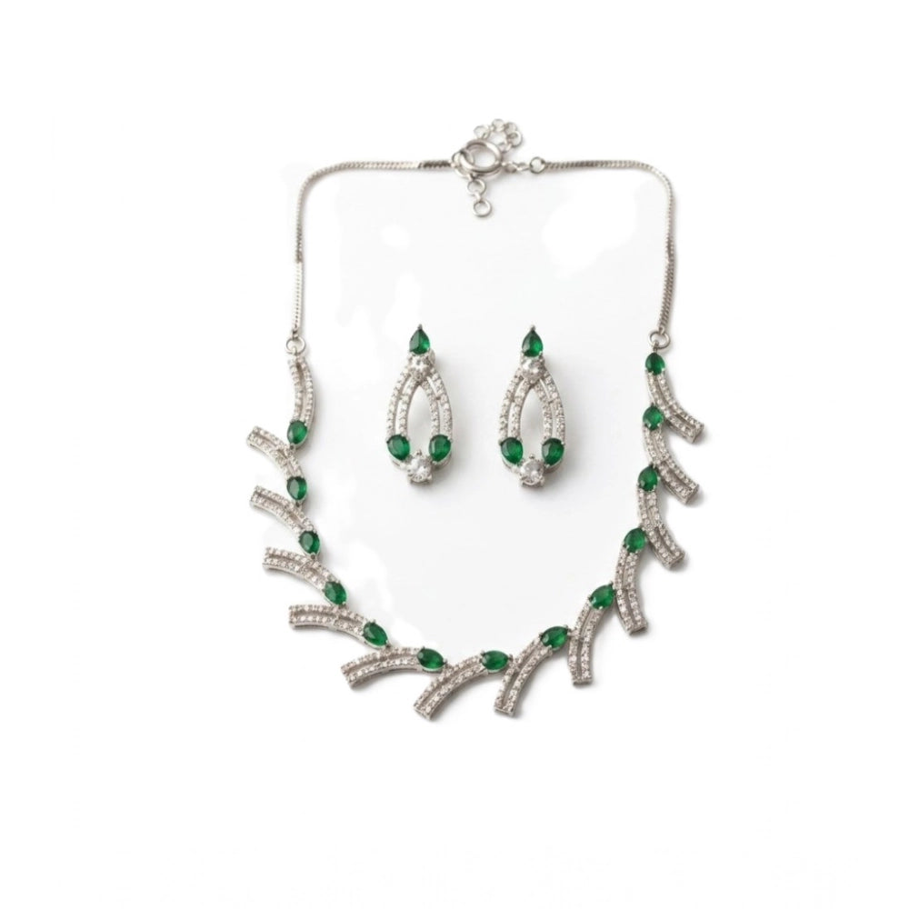 Women's Green Brass Silver Plated Necklace Set