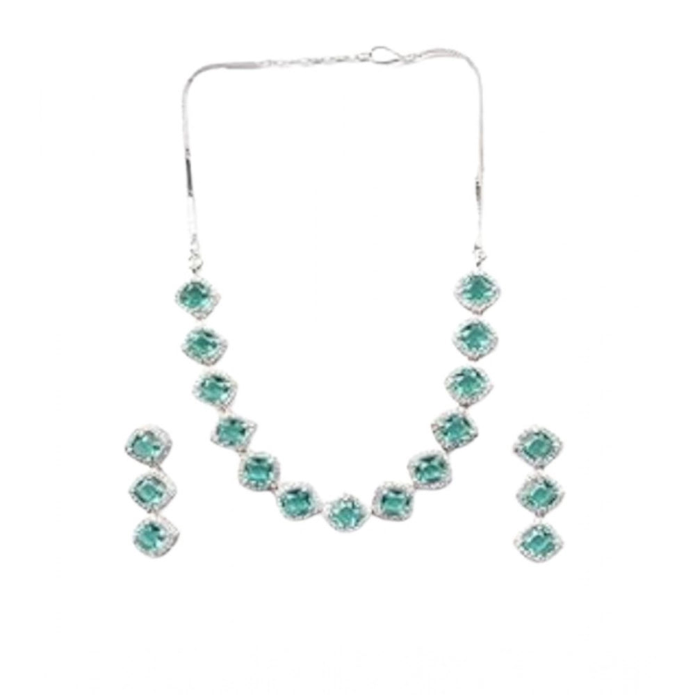 Women's Green Brass Silver Plated Necklace Set
