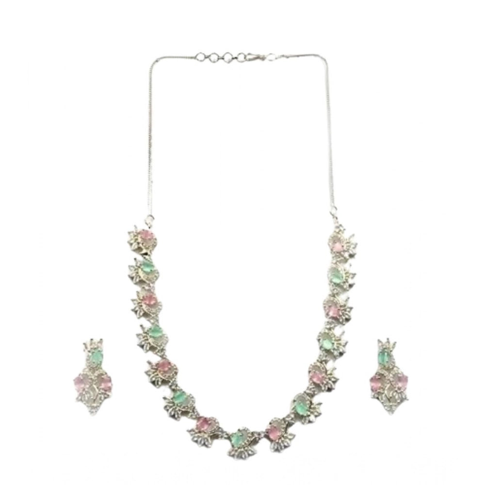 Women's Multicolor Brass Silver Plated Necklace Set