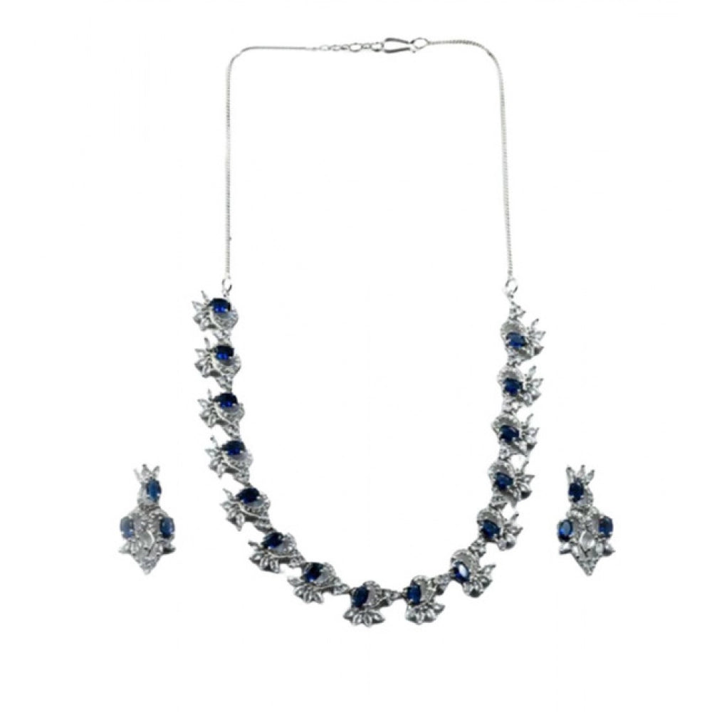 Women's Blue Brass Silver Plated Necklace Set