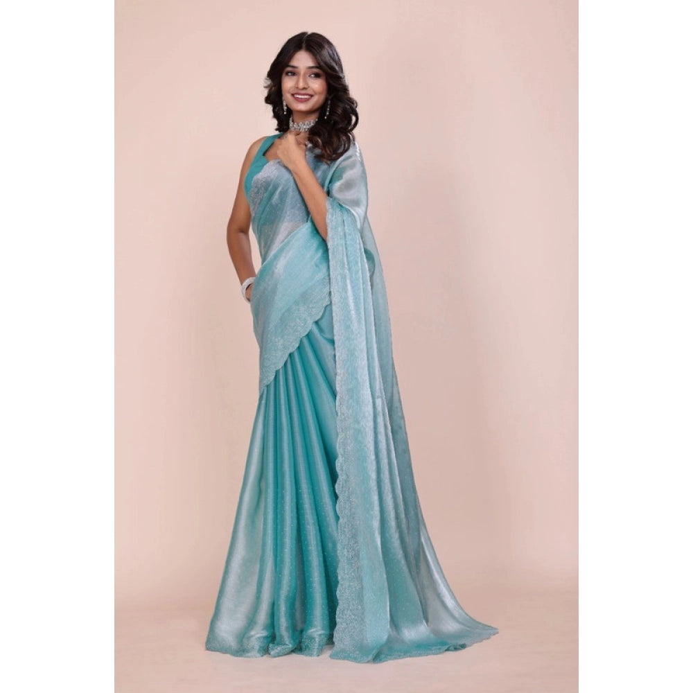 Generic Women's Jimmy choo Embellished Bollywood Saree With Unstitched Blouse 5.5Mtr (Light Blue)