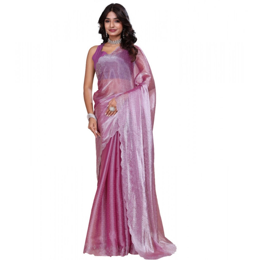 Generic Women's Jimmy choo Embellished Bollywood Saree With Unstitched Blouse 5.5Mtr (Magenta)