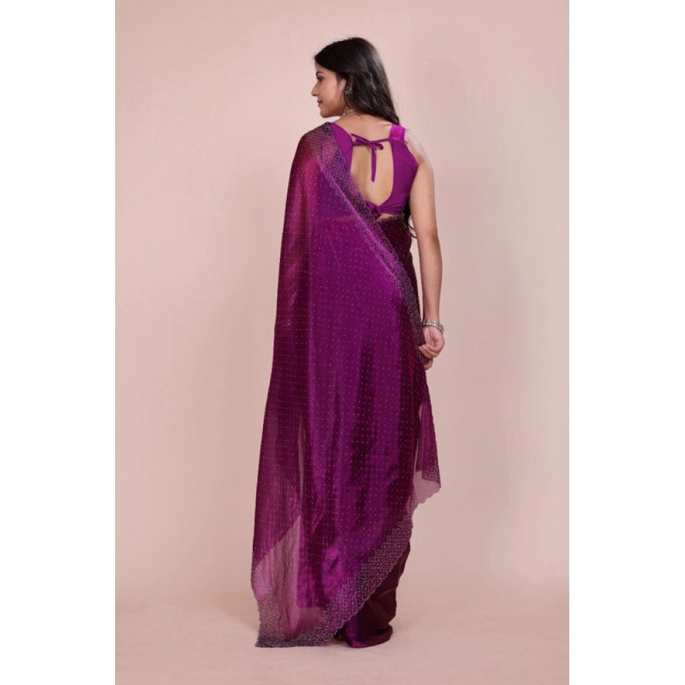 Generic Women's Jimmy choo Embellished Bollywood Saree With Unstitched Blouse 5.5Mtr (Purple)