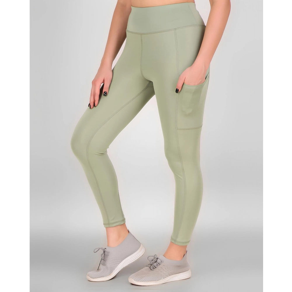 Generic Women's Polyester Solid Ankle length High Waisted Tights (Sea Green)