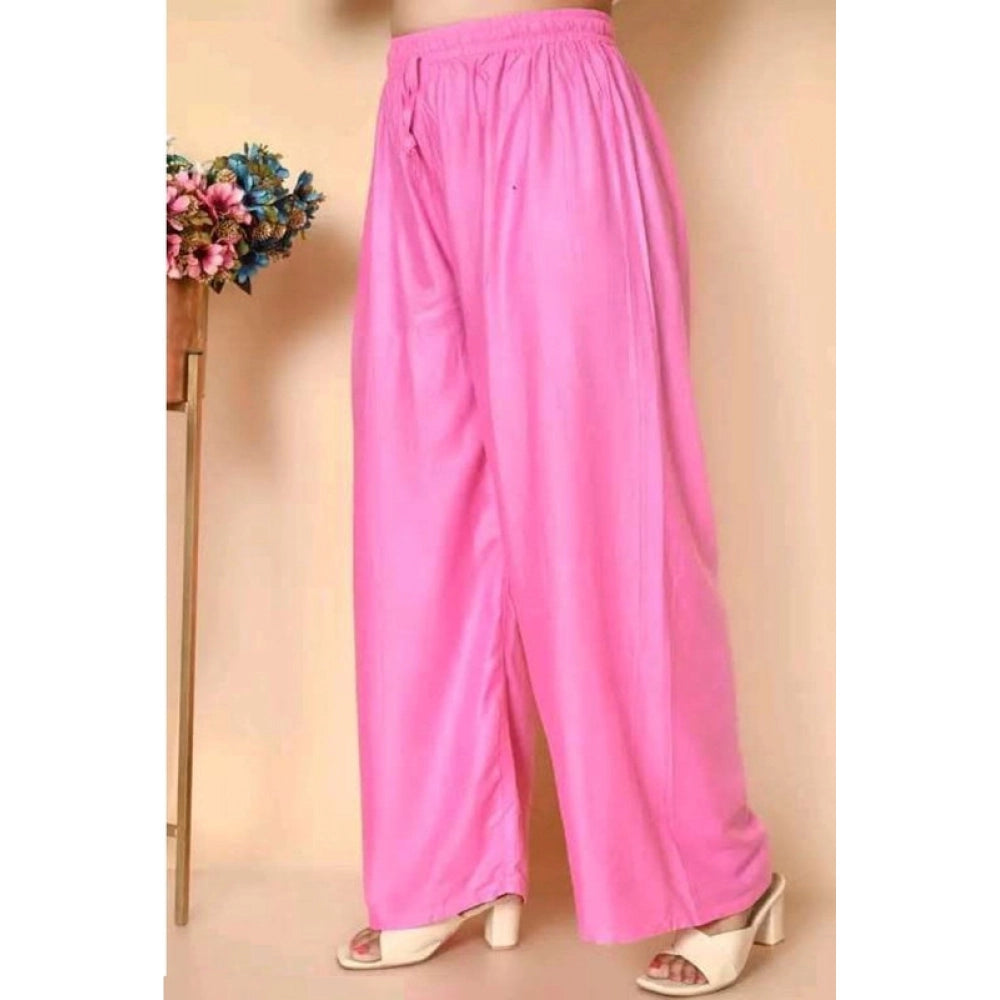 Generic Women's Casual Rayon Solid Ankle Length Palazzo (Pink, Free Size)