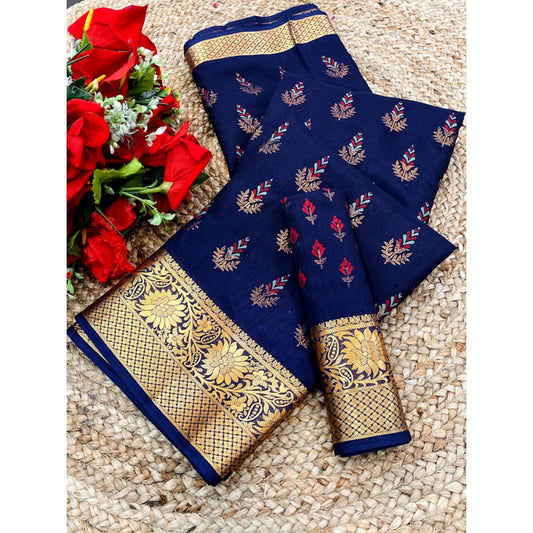 Generic Women's Digital Dolla Silk Printed Saree With Unstitched Blouse 5.5Mtr (Blue)
