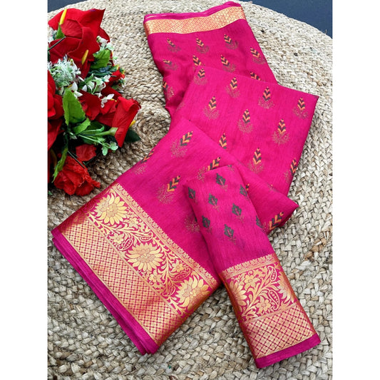 Generic Women's Digital Dolla Silk Printed Saree With Unstitched Blouse 5.5Mtr (Pink)