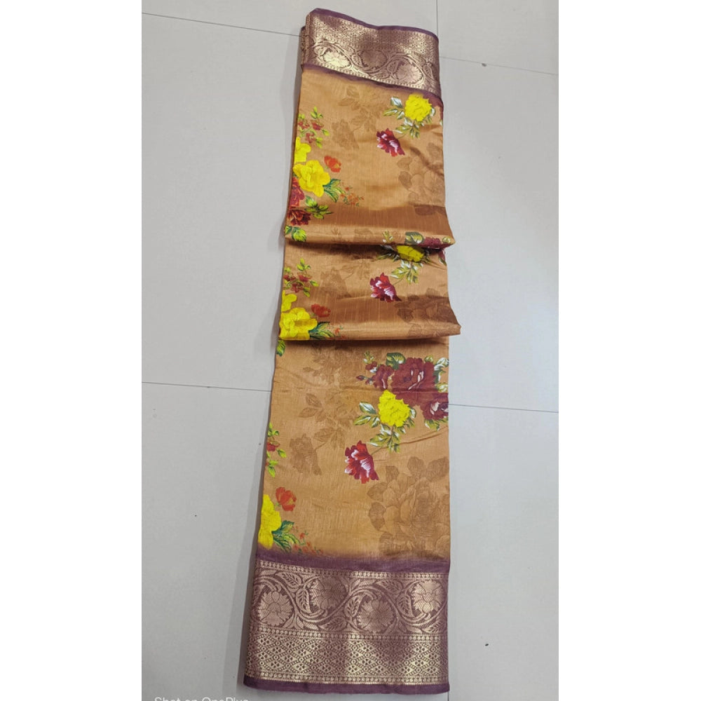 Generic Women's Digital Dolla Silk Printed Saree With Unstitched Blouse 5.5Mtr (Mustard)