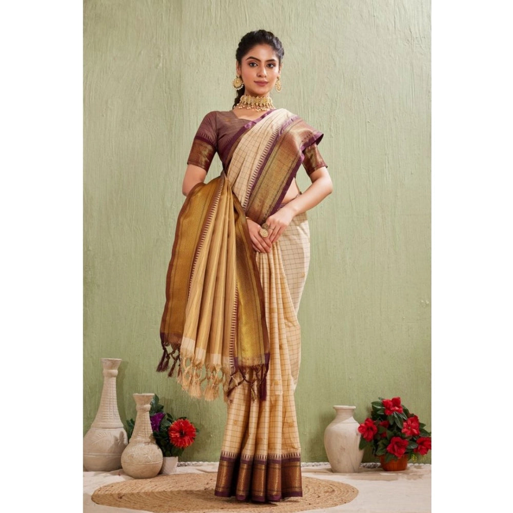 Generic Women's Silk Blended Jaquard Woven Saree With Unstitched Blouse 5.5Mtr (Beige)