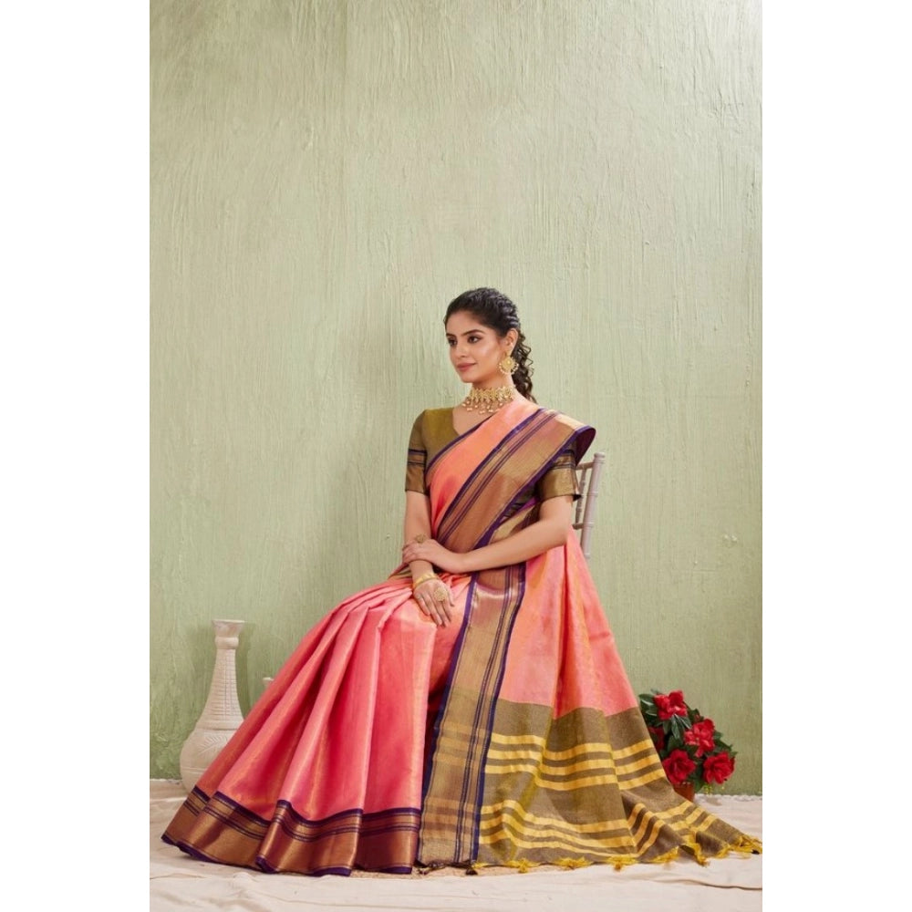 Generic Women's Silk Blended Jaquard Woven Saree With Unstitched Blouse 5.5Mtr (Pink)