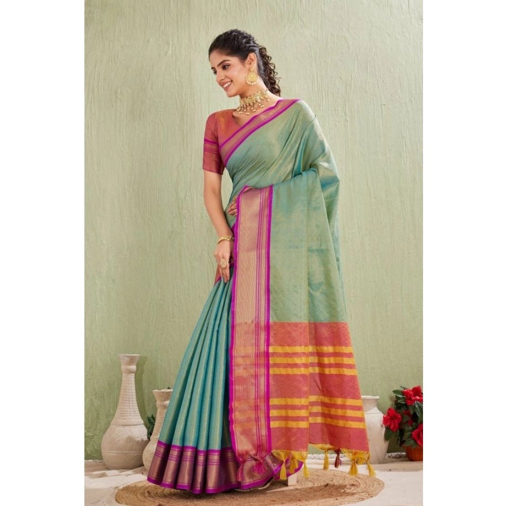 Generic Women's Silk Blended Jaquard Woven Saree With Unstitched Blouse 5.5Mtr (Light Green)