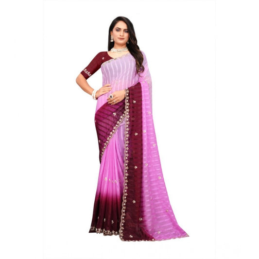 Generic Women's Chiffon Embroidred Saree With Unstitched Blouse 5.5Mtr (Pink)
