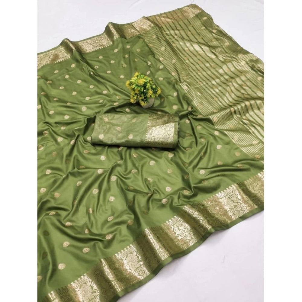 Generic Women's Jacquard Silk Jaquard Woven Saree With Unstitched Blouse 5.5Mtr (Green)