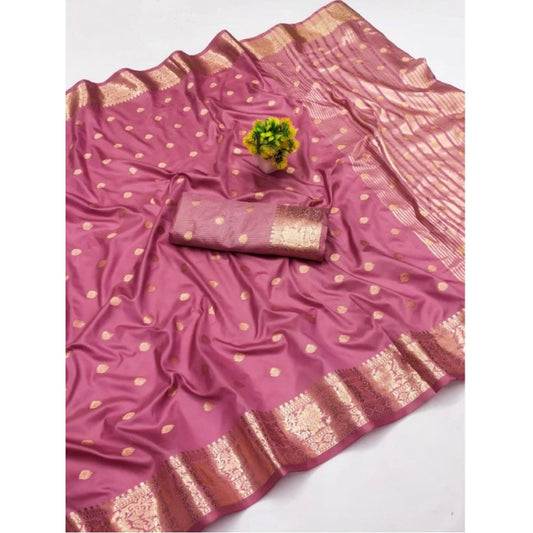 Generic Women's Jacquard Silk Jaquard Woven Saree With Unstitched Blouse 5.5Mtr (Pink)