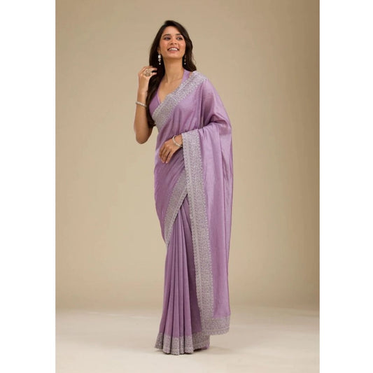 Generic Women's Silk Embroidred Saree With Unstitched Blouse 5.5Mtr (Purple)