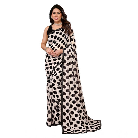 Women's Black Georgette Printed Saree With Unstitched Blouse 5.5Mtr