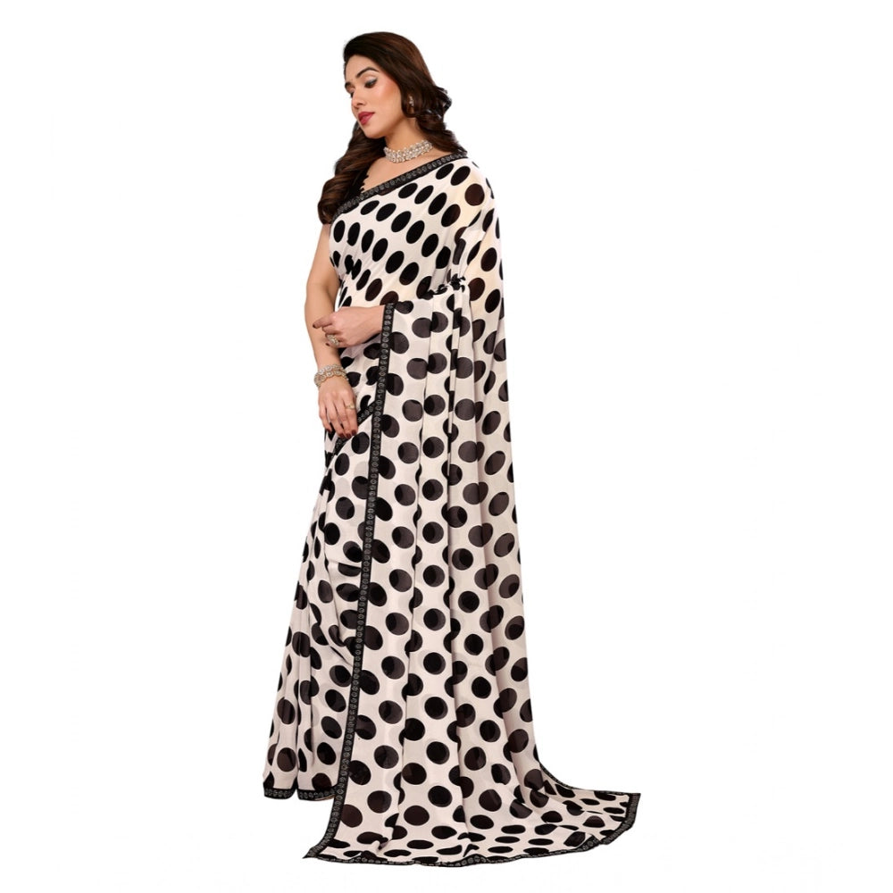 Women's Black Georgette Printed Saree With Unstitched Blouse 5.5Mtr