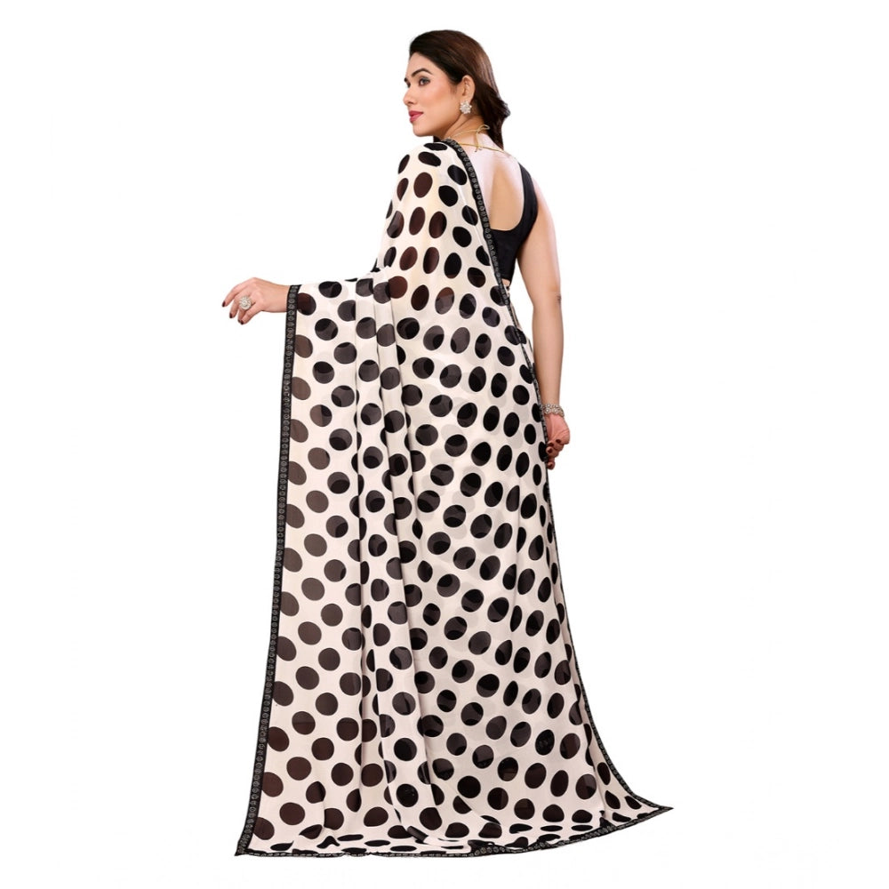 Women's Black Georgette Printed Saree With Unstitched Blouse 5.5Mtr