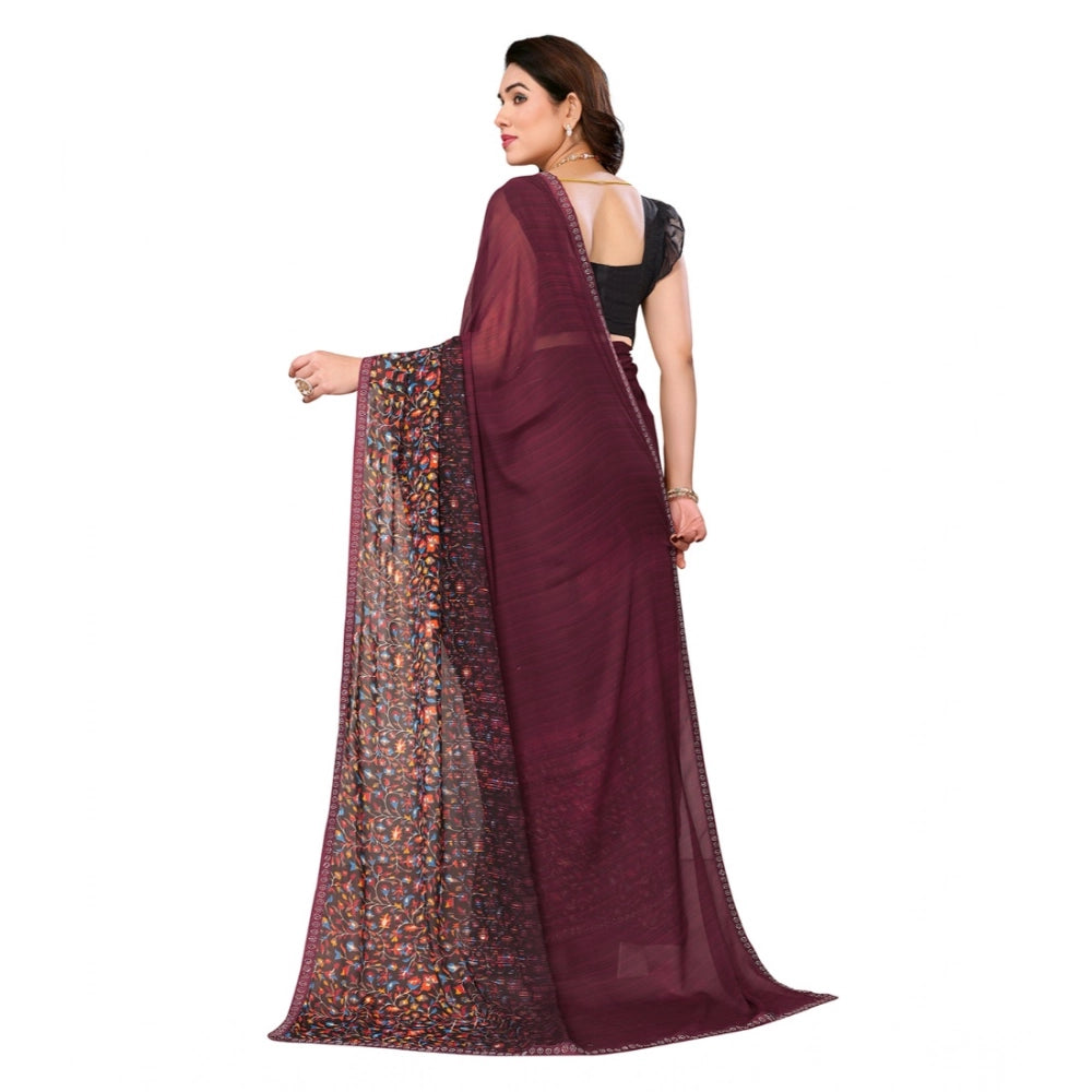 Women's Maroon Georgette Printed Saree With Unstitched Blouse 5.5Mtr
