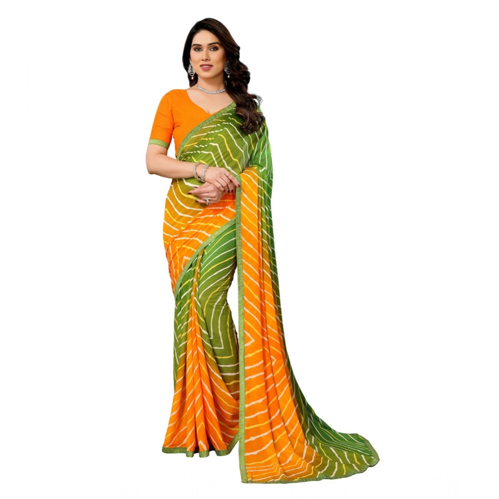 Women's Green Georgette Printed Saree With Unstitched Blouse 5.5Mtr