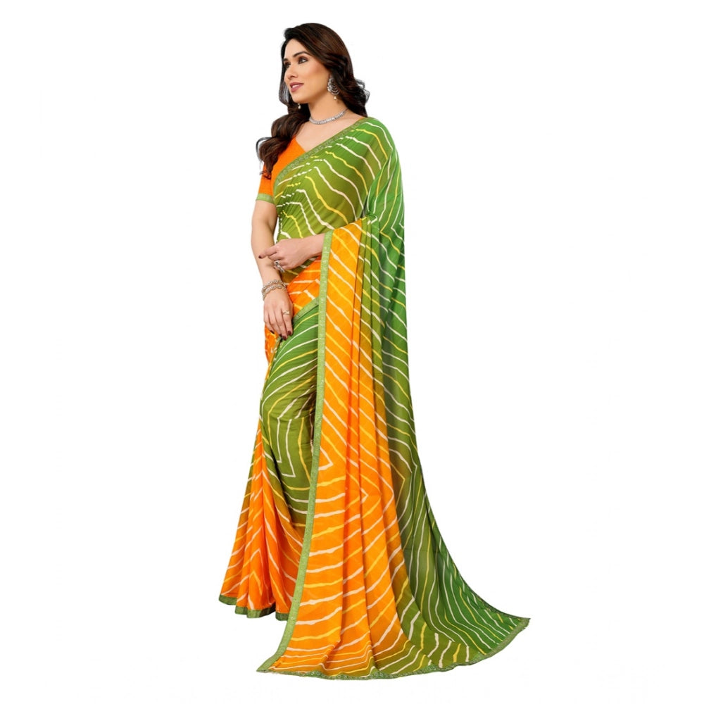 Women's Green Georgette Printed Saree With Unstitched Blouse 5.5Mtr