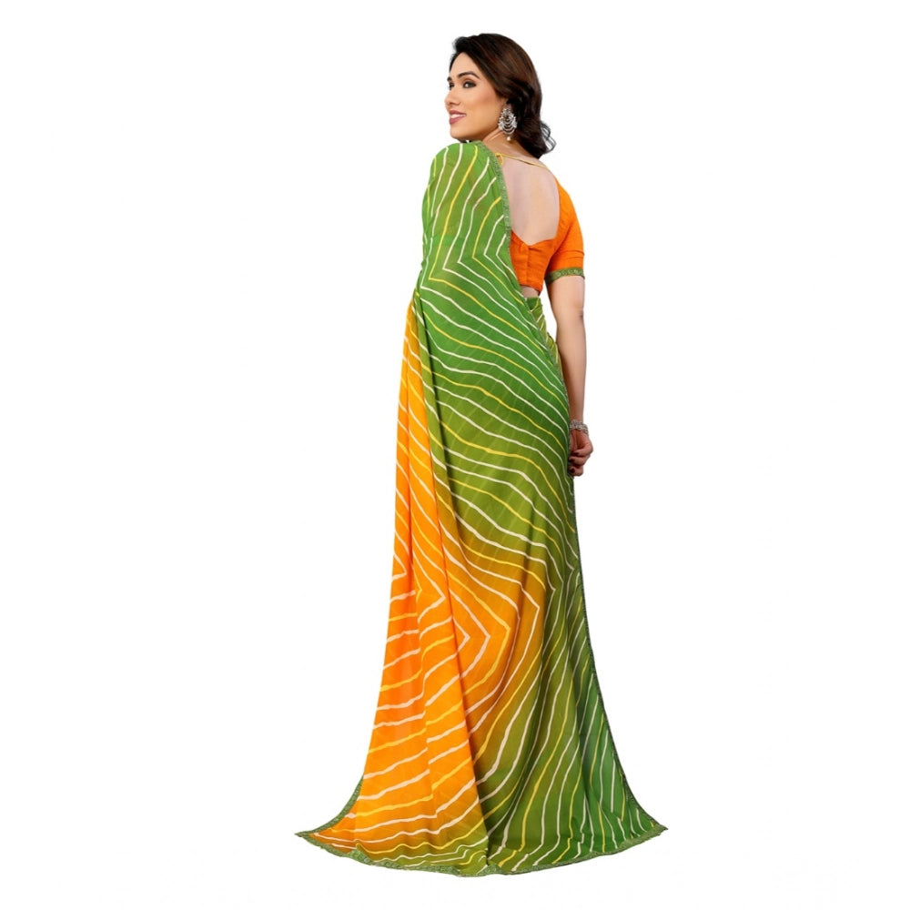 Women's Green Georgette Printed Saree With Unstitched Blouse 5.5Mtr
