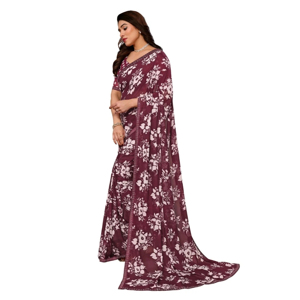 Women's Brown Georgette Printed Saree With Unstitched Blouse 5.5Mtr