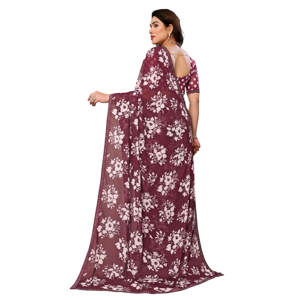Women's Brown Georgette Printed Saree With Unstitched Blouse 5.5Mtr