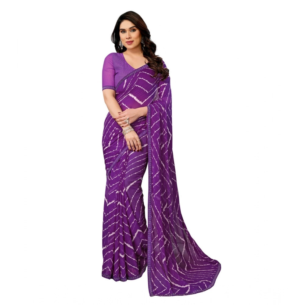 Women's Purple Georgette Printed Saree With Unstitched Blouse 5.5Mtr