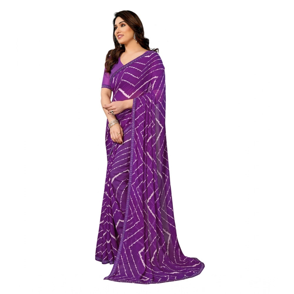Women's Purple Georgette Printed Saree With Unstitched Blouse 5.5Mtr