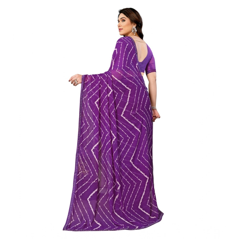 Women's Purple Georgette Printed Saree With Unstitched Blouse 5.5Mtr
