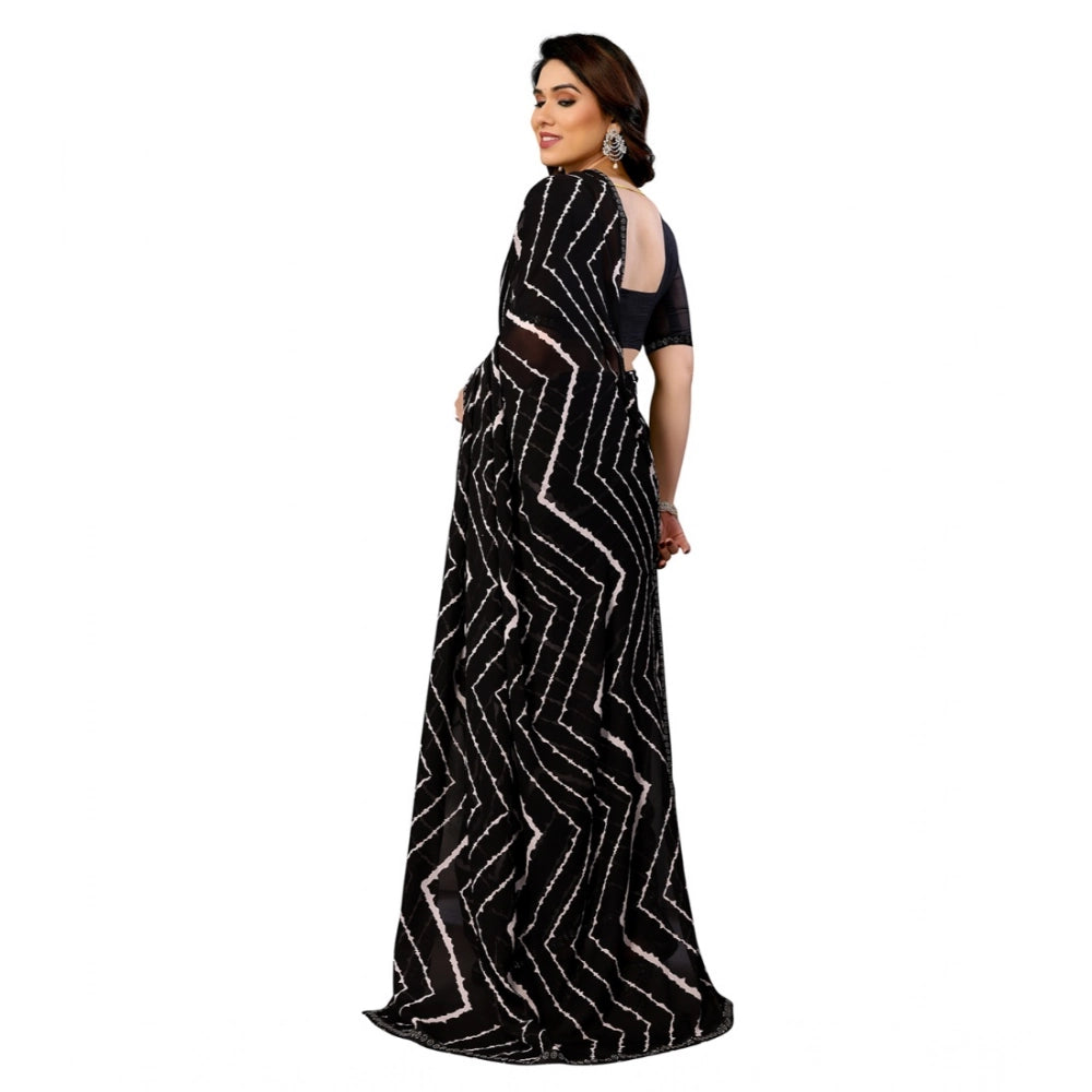 Women's Black Georgette Printed Saree With Unstitched Blouse 5.5Mtr
