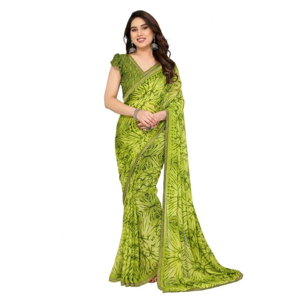 Women's Mehendi Green Georgette Printed Saree With Unstitched Blouse 5.5Mtr