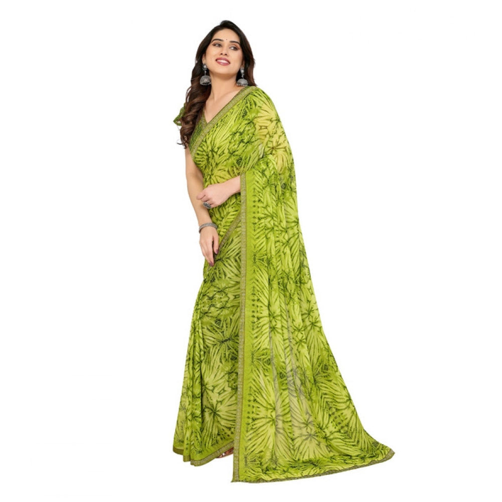 Women's Mehendi Green Georgette Printed Saree With Unstitched Blouse 5.5Mtr