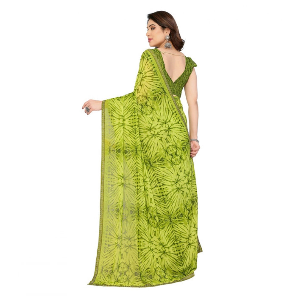 Women's Mehendi Green Georgette Printed Saree With Unstitched Blouse 5.5Mtr