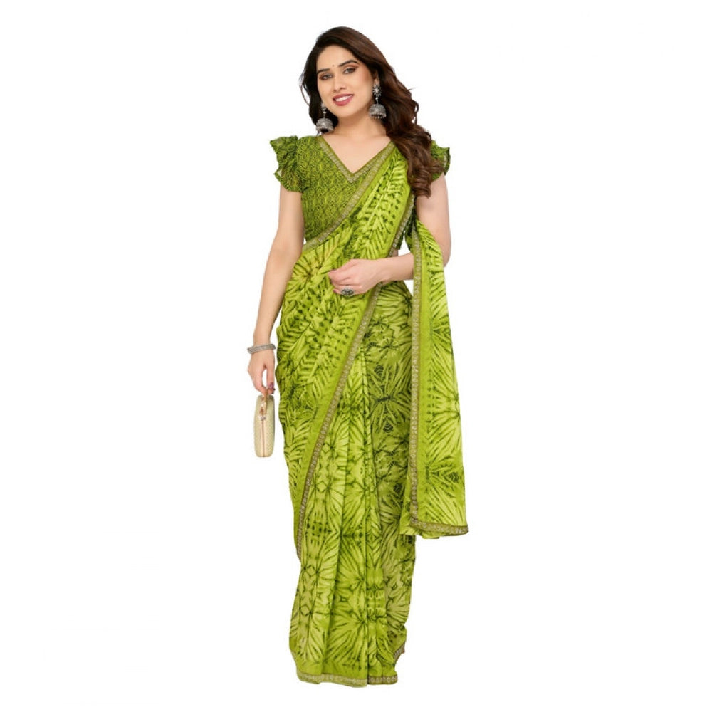 Women's Mehendi Green Georgette Printed Saree With Unstitched Blouse 5.5Mtr