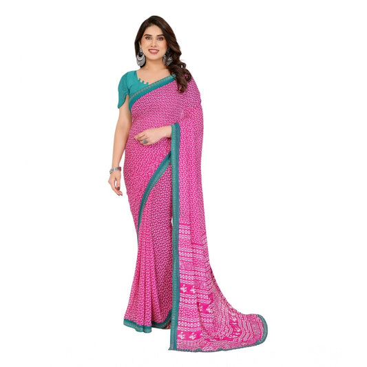 Women's Pink Georgette Printed Saree With Unstitched Blouse 5.5Mtr