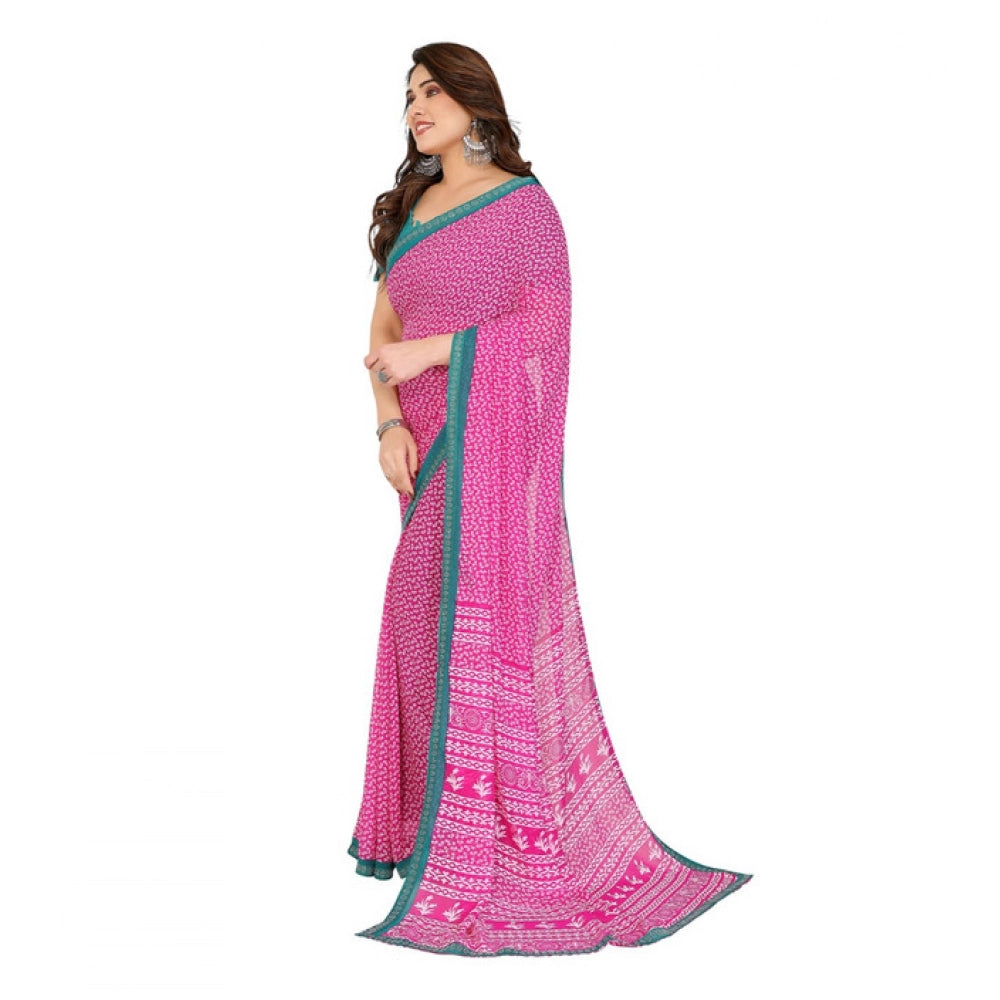 Women's Pink Georgette Printed Saree With Unstitched Blouse 5.5Mtr