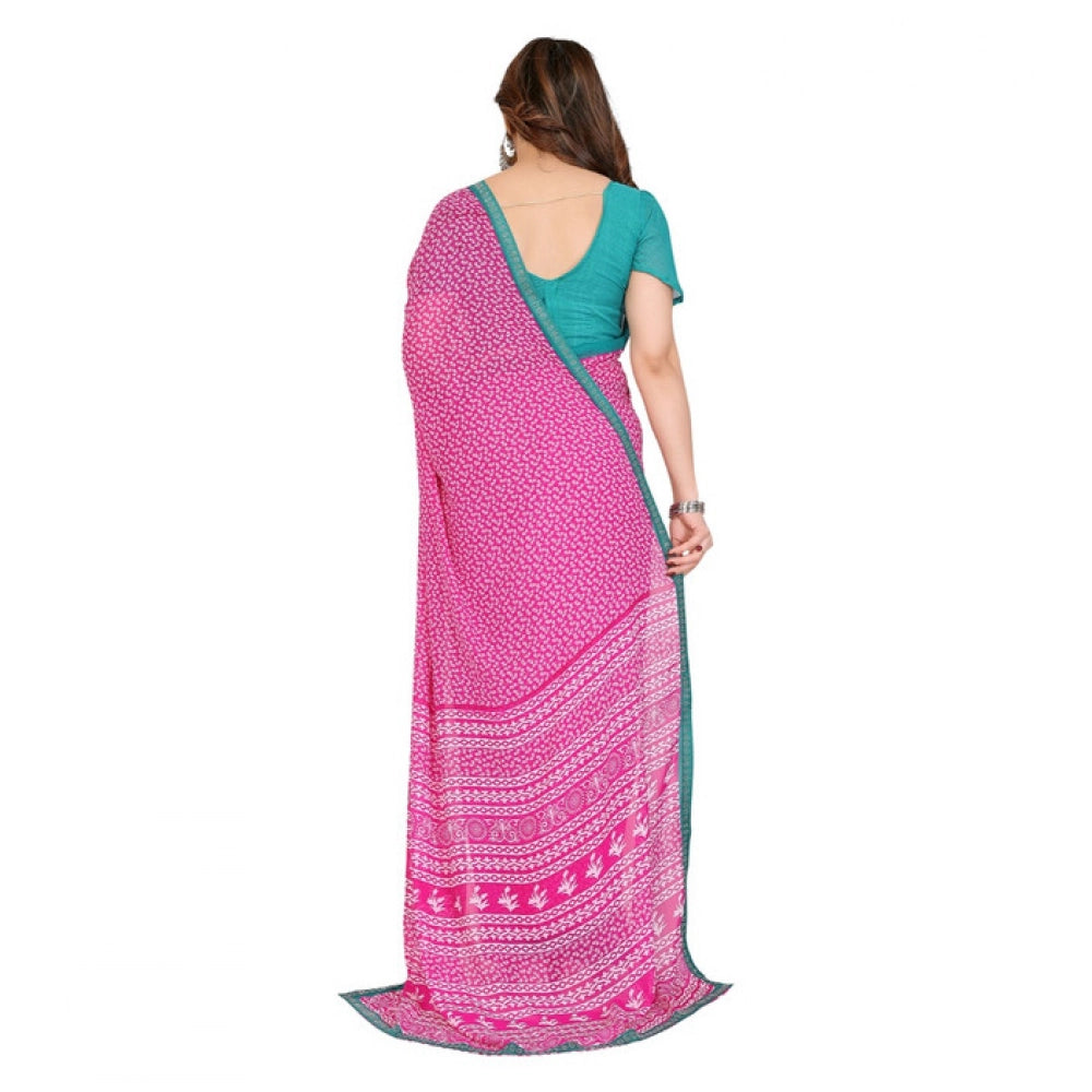Women's Pink Georgette Printed Saree With Unstitched Blouse 5.5Mtr