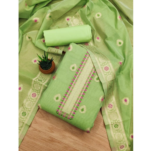 Generic Women's Banarasi Silk Printed Unstitched Salwar Suit Material With Dupatta (Pista, 3Mtrs)