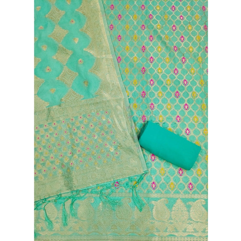 Generic Women's Banarasi Silk Printed Unstitched Salwar Suit Material With Dupatta (sea green, 3Mtrs)