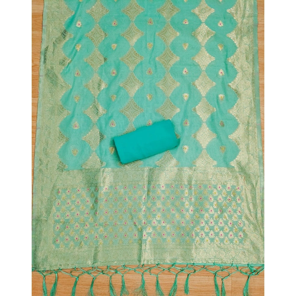 Generic Women's Banarasi Silk Printed Unstitched Salwar Suit Material With Dupatta (sea green, 3Mtrs)
